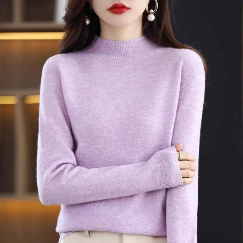 Kannisak Women Half High Collar Knit Sweater Long Sleeve