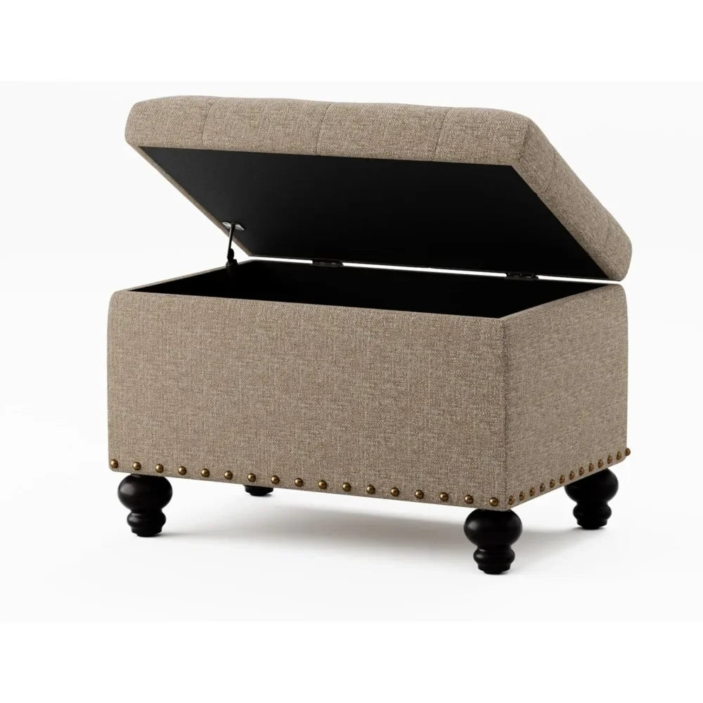 HUANZHUANG Upholstered Storage Ottoman With Button Tufting