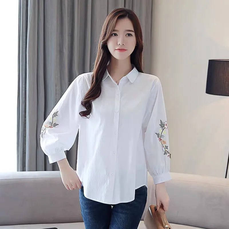 GuangdongChoice Women Embroidered Summer Polo Neck Shirt
