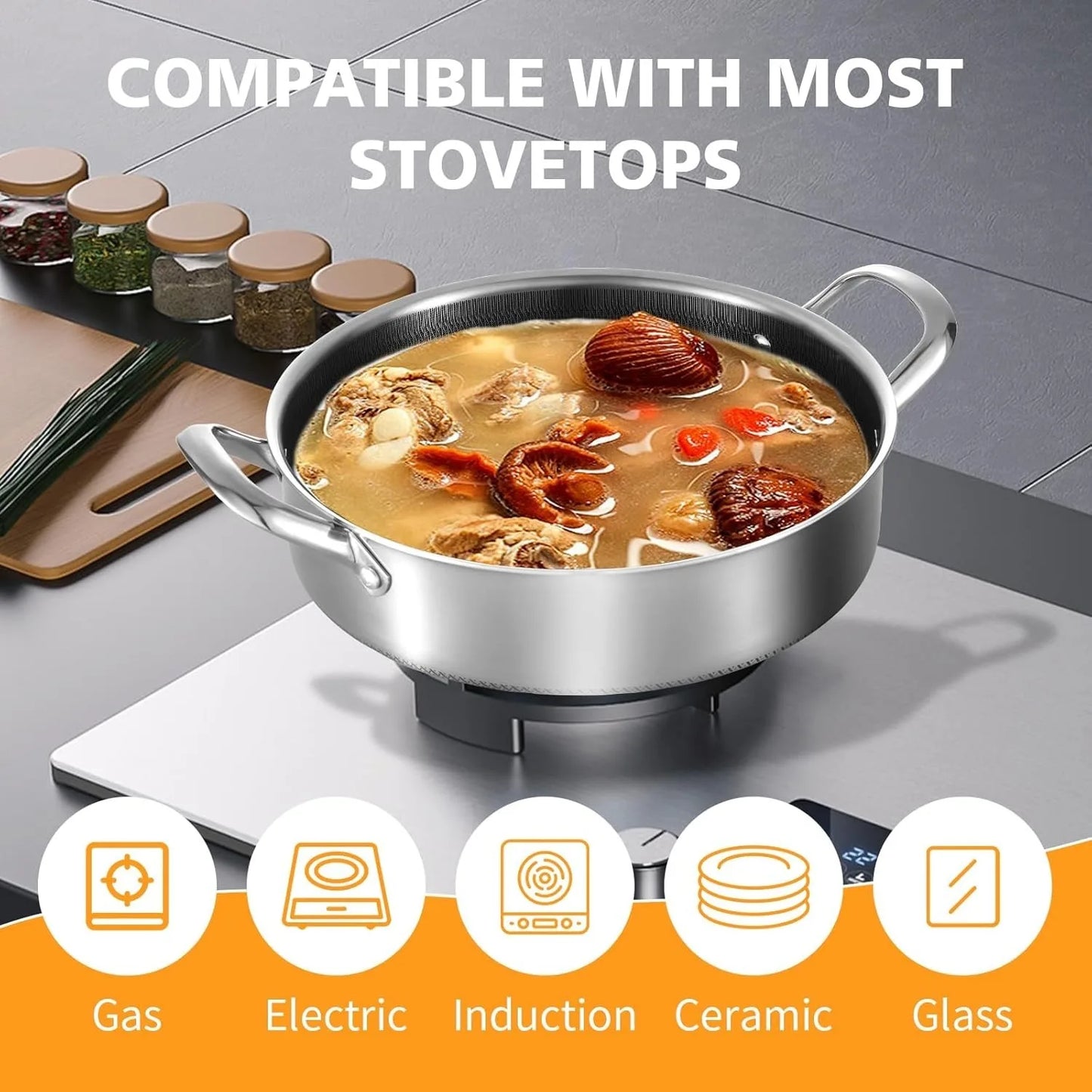 Stainless Steel Nonstick Sauté Pan with Lid for Healthy Cooking