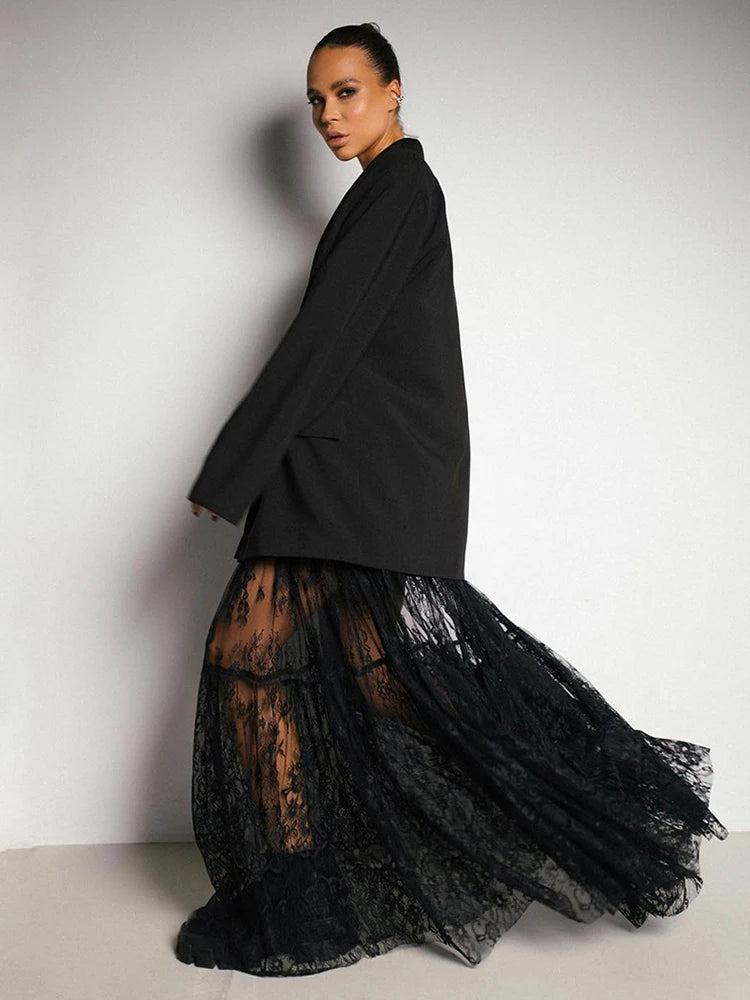Mueyeruho Women Sexy Maxi Lace Skirt High Waist Flare