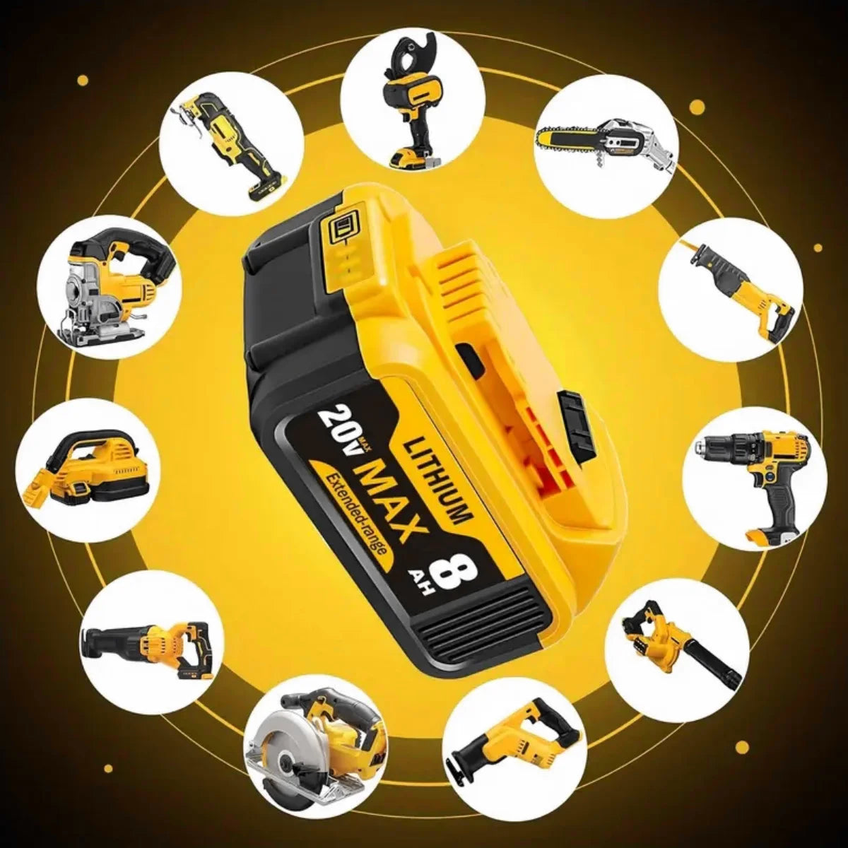 8.0Ah 20V Lithium Ion Replacement Battery for Dewalt Cordless Tools Compatible with DCB200 DCB205 DCB206 and More