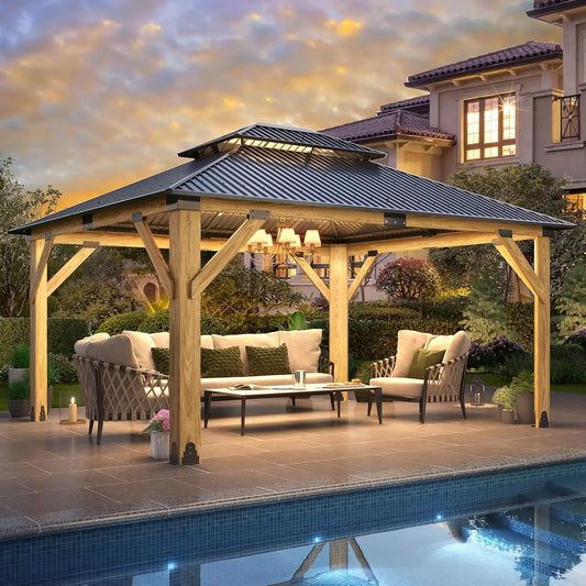 High-Concerned Outdoor Wood Gazebo Aluminum Roof Hardtop