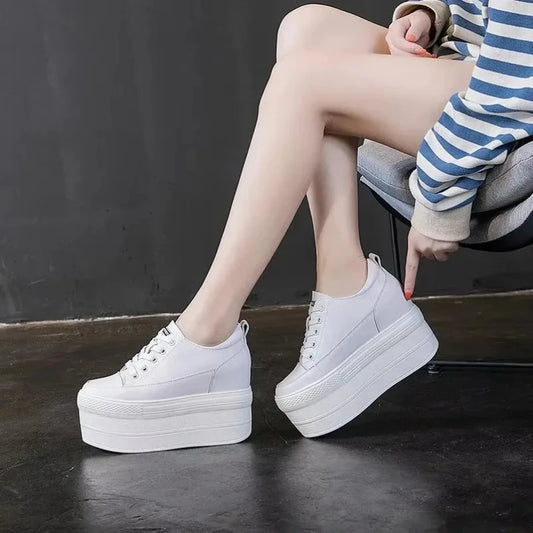 MVVJKE Genuine Leather Platform Sneakers For Women