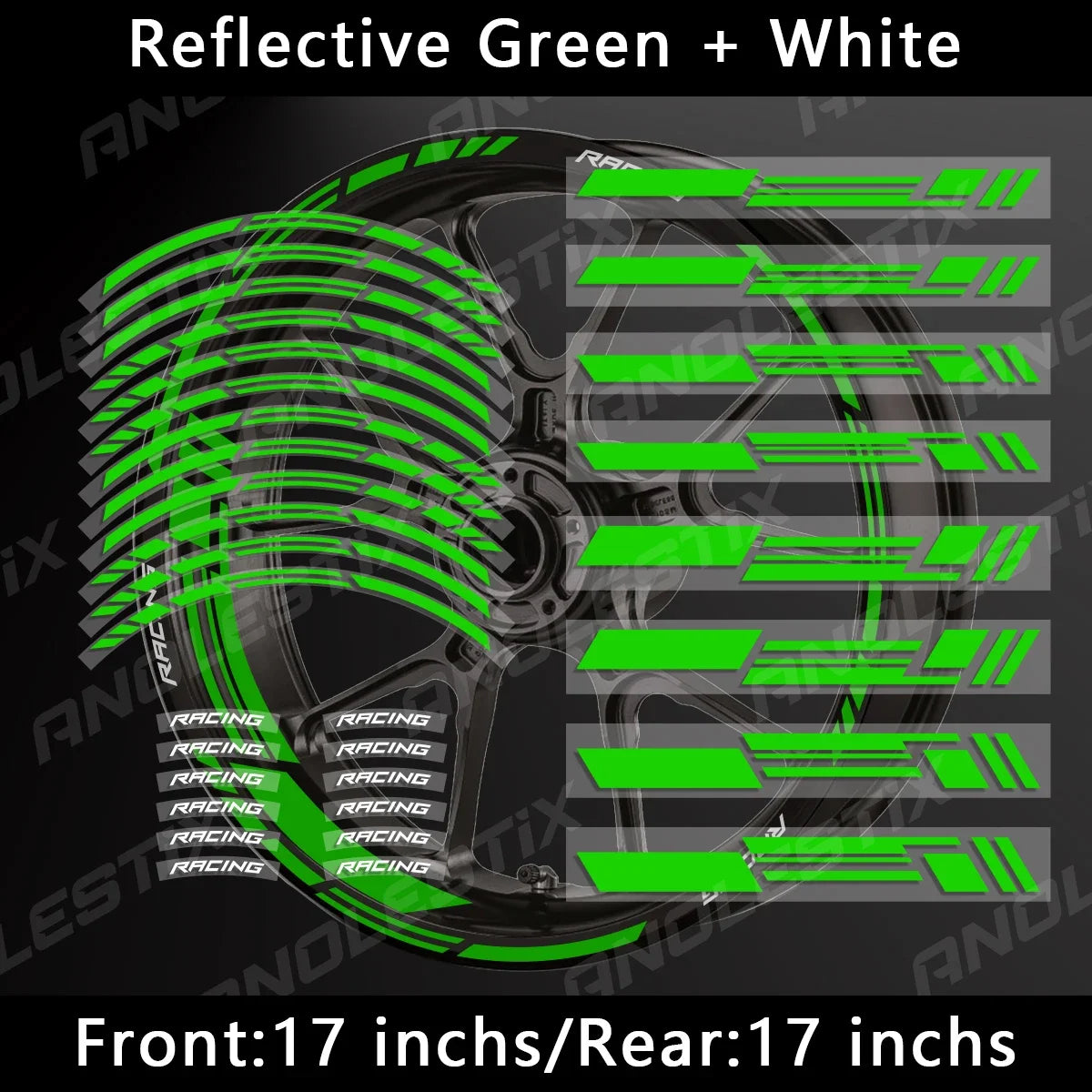 AnoleStix Reflective Motorcycle Wheel Stickers Rim Decal Kit
