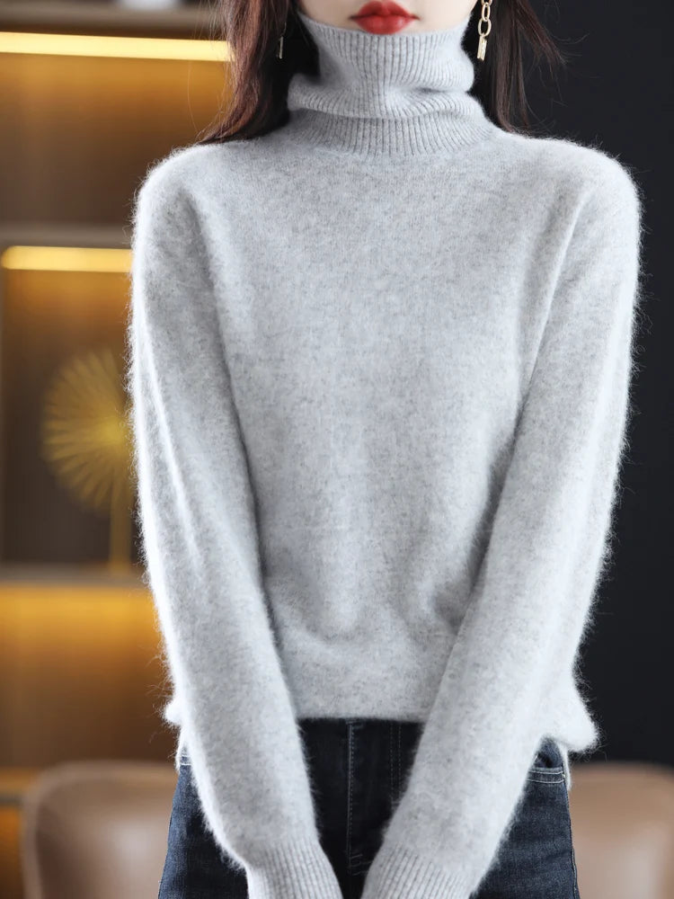 LHZSYY Mink Cashmere Turtleneck Sweater for Women Warm