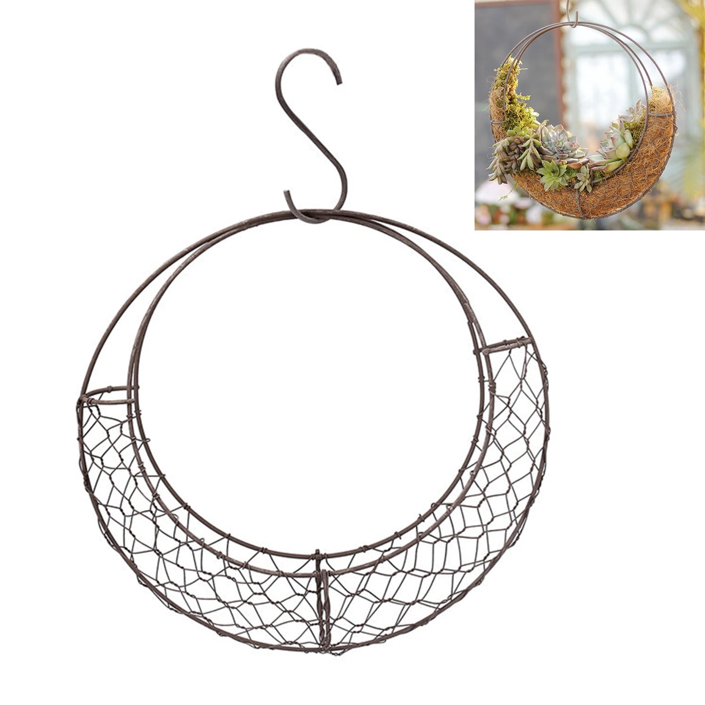 Rustic Iron Wire Wreath Frame for Succulent Hanging Planter
