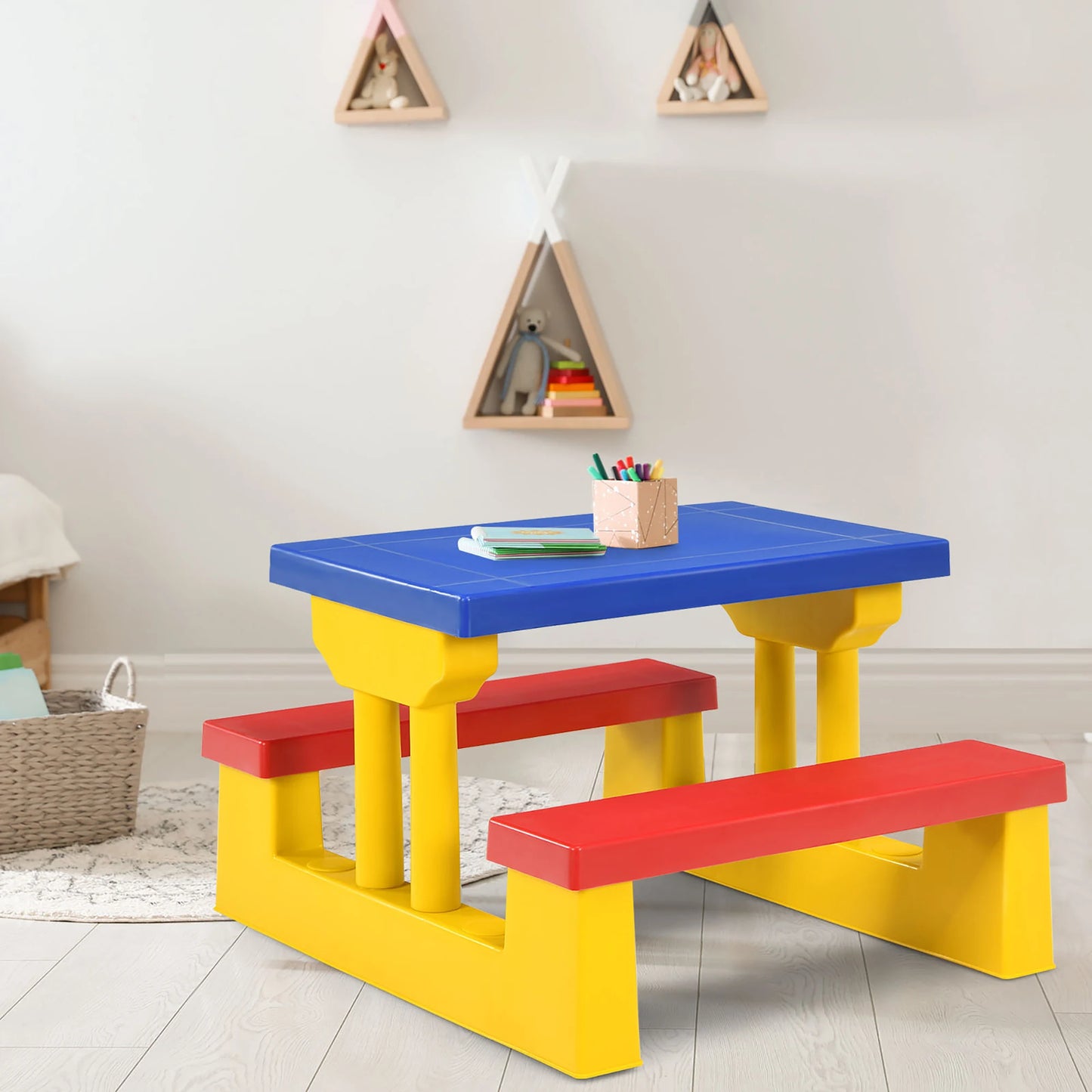 Kids Picnic Table Set With Removable Umbrella For Outdoor Fun