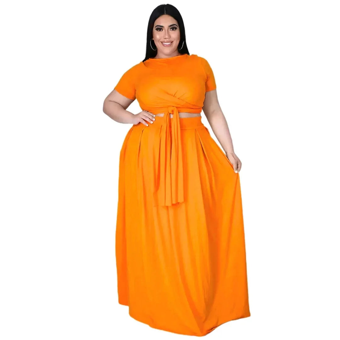 Stylish Plus Size Women's Two-Piece Skirt and Top Set