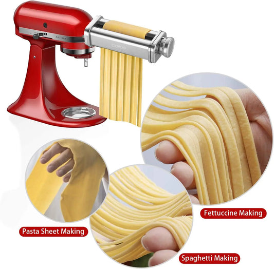 Pasta Attachment for KitchenAid Mixer with Sheet Roller and Cutter