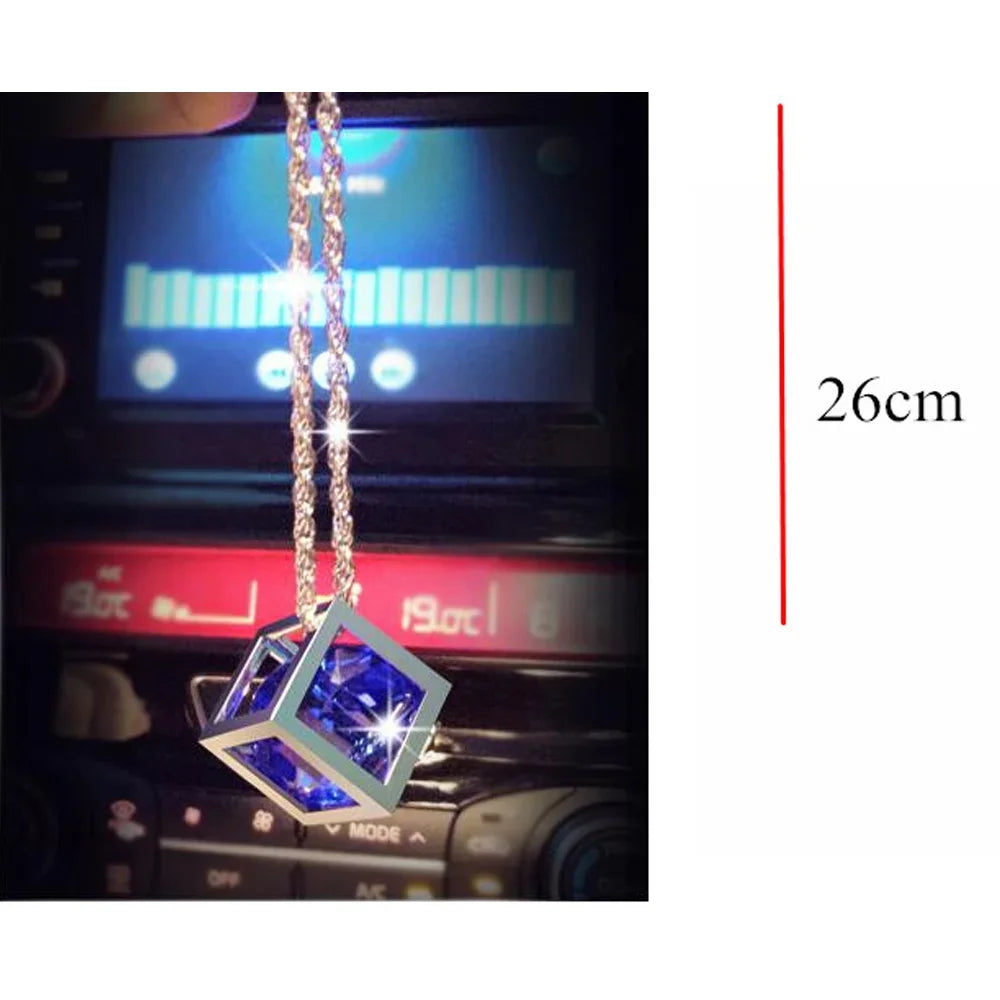 Crystal Cube Car Pendant Charm for Rear View Mirror