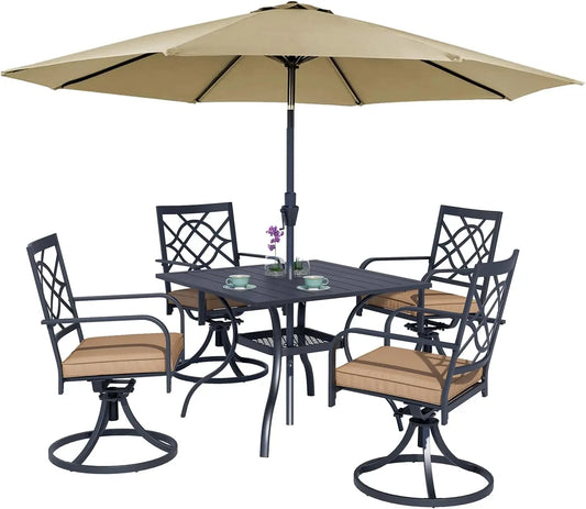 Modern 5 Piece Metal Outdoor Patio Dining Set With Umbrella
