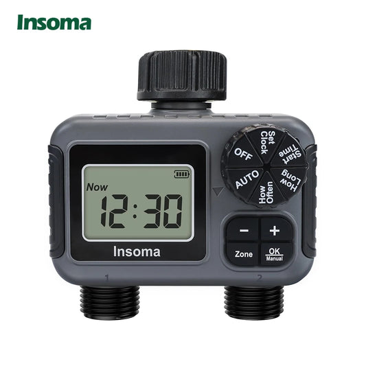 Insoma 2 Zone Sprinkler Timer Programmable Garden Hose Timer Water Saving Irrigation Controller for Lawn Yard Drip Systems IPX5