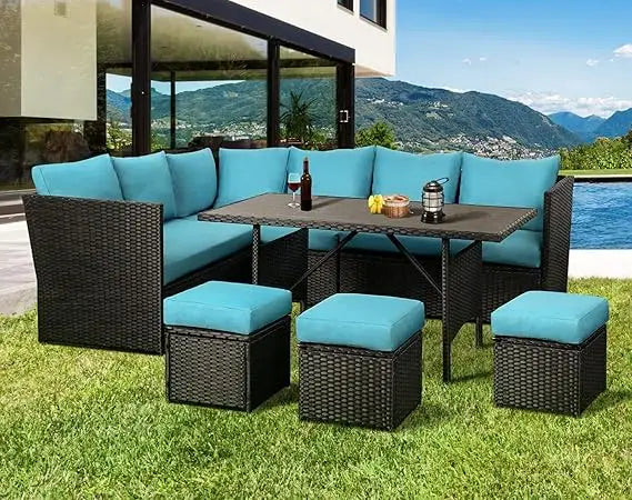 TANGXU Outdoor Patio Furniture Set With Dining Table And Chairs All Weather Wicker