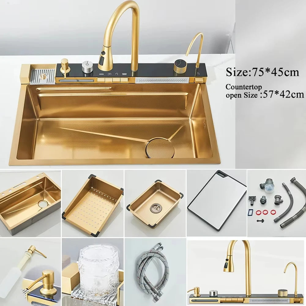 MYQualife 304 Stainless Steel Waterfall Kitchen Sink Faucet