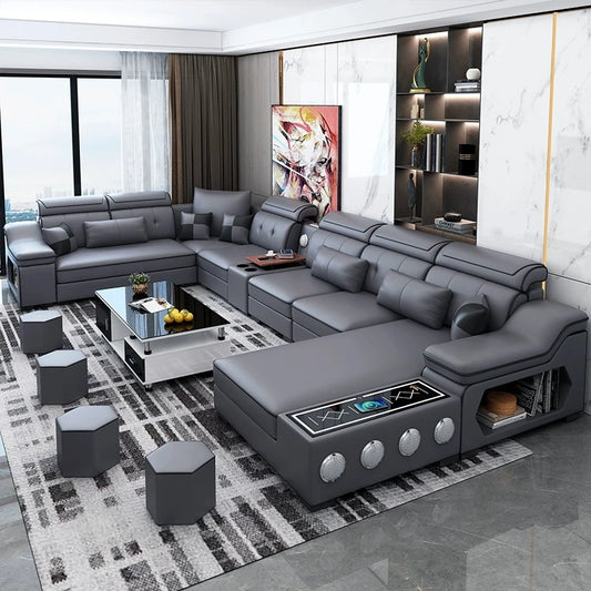 Modern Sectional Sofa Set with Bluetooth Speakers and USB Ports
