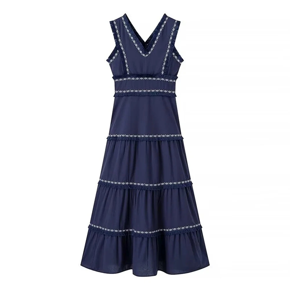 Casual Women's V-Neck Sleeveless Dress with Tassel Decoration