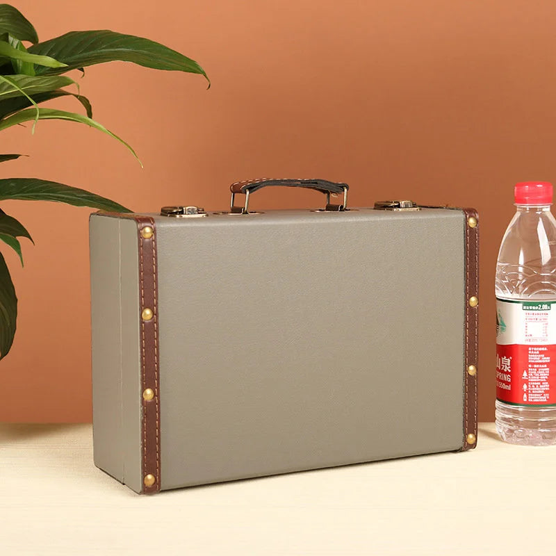 Retro Suitcase Desktop Sundries Document Storage Box Jewelry Treasure Box Wooden Photography Decoration Storage Box