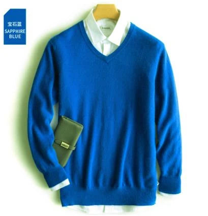 Mens V Neck Pullover Sweater Knit Cotton Wool Blend