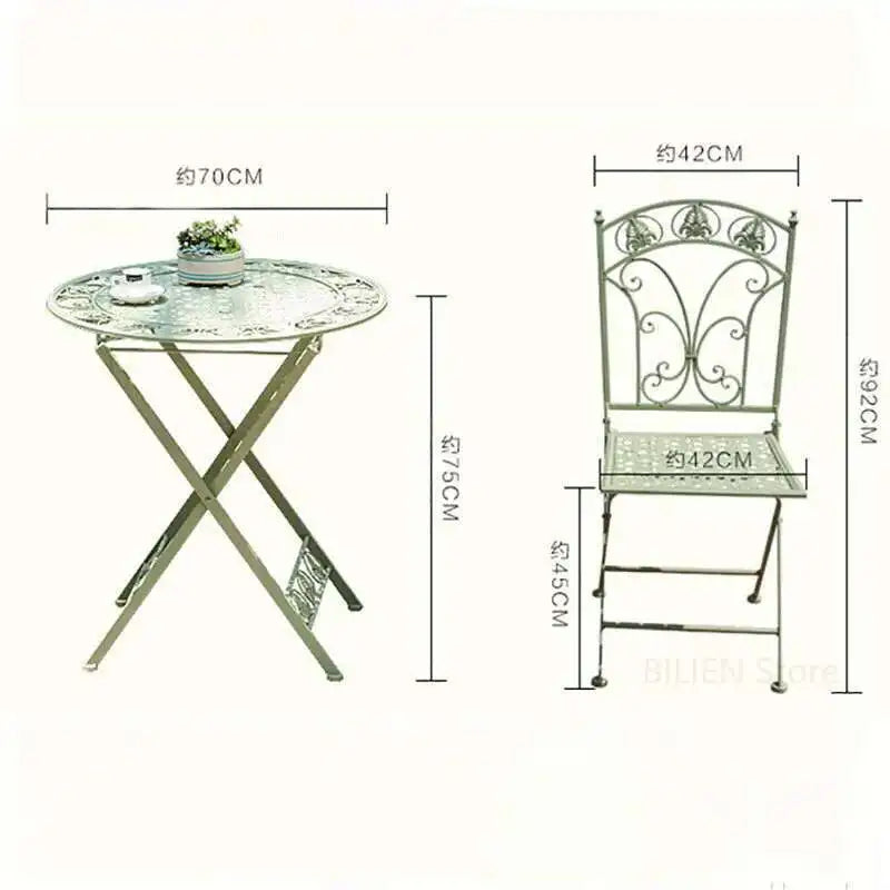 Folding Outdoor Garden Furniture Set Iron Table and Chair Nordic Patio Balcony Lounge Three Piece Set