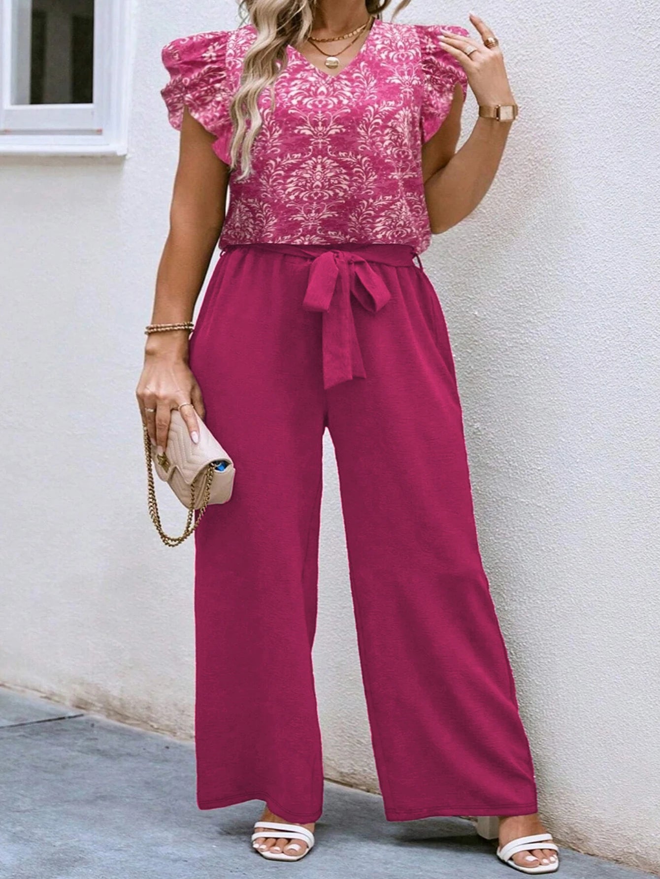 Plus Size Casual V-neck Two Piece Set for Summer