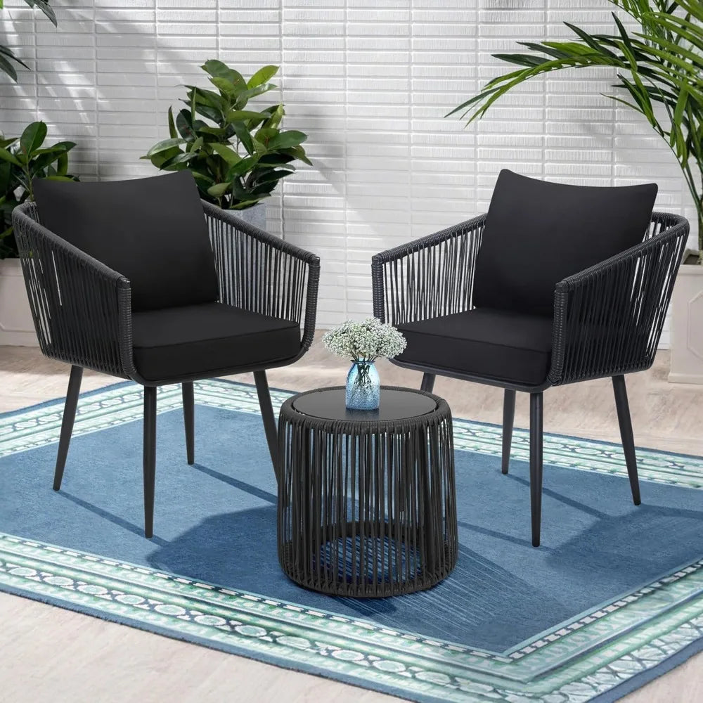 HUANZHUANG Patio Rattan Bistro Conversation Wicker Chairs