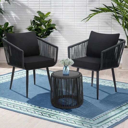 HUANZHUANG Patio Rattan Bistro Conversation Wicker Chairs