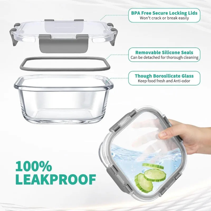 34pcs Glass Food Storage Containers With Lids Set Leak Proof