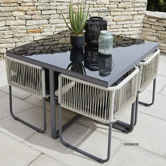 Outdoor PE Rattan Table and Chair Set Garden Furniture for Balcony Courtyard and Villa
