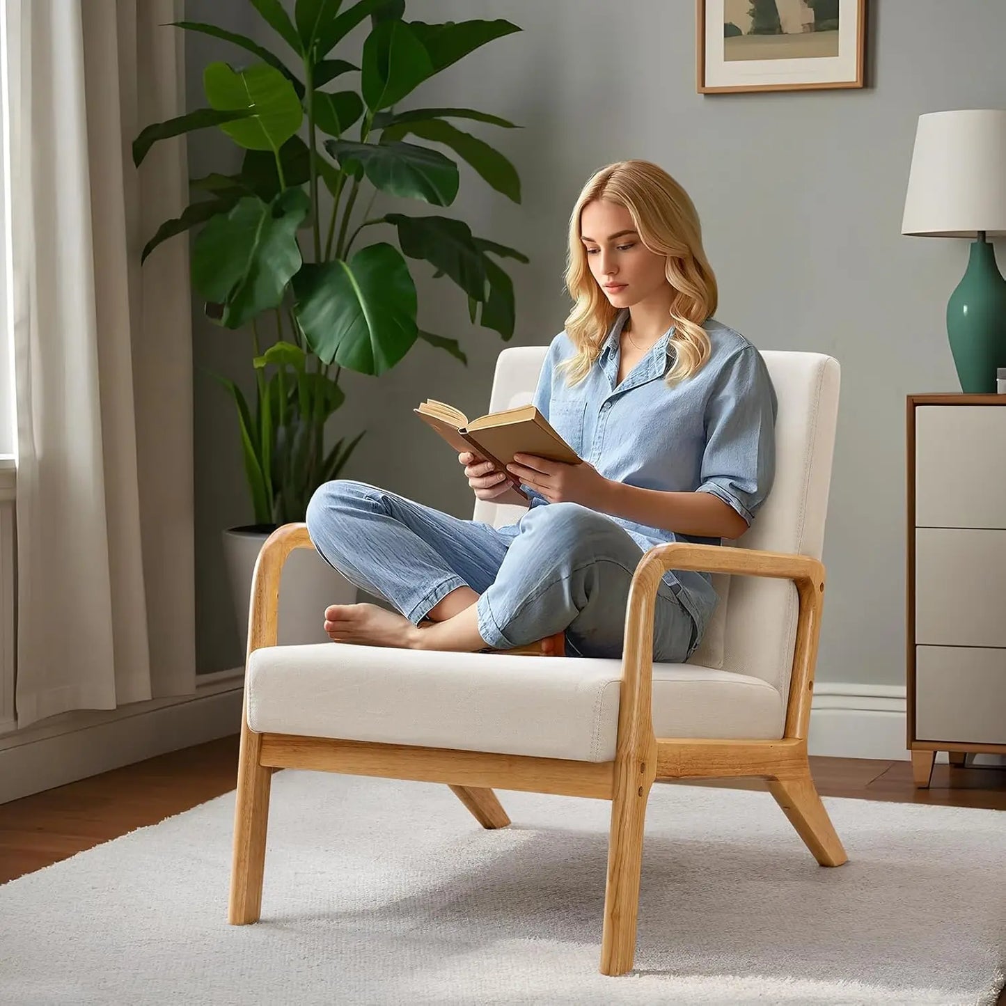Modern Upholstered Accent Chair with Lumbar Support for Comfort