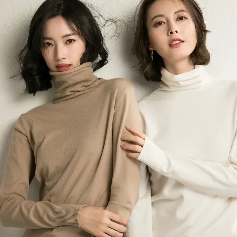 KANNISAKC Women Turtleneck Slim Fit Korean Knit Pullover Sweater