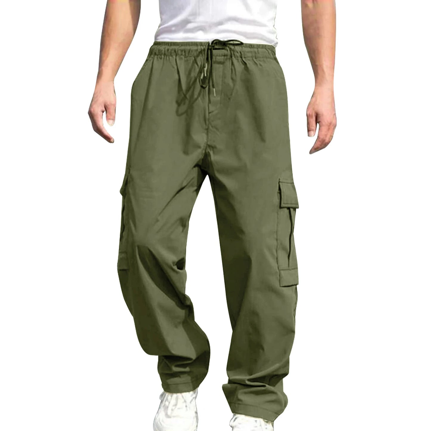 Hirigin Men's Loose Cargo Pants With Pockets Drawstring Waist