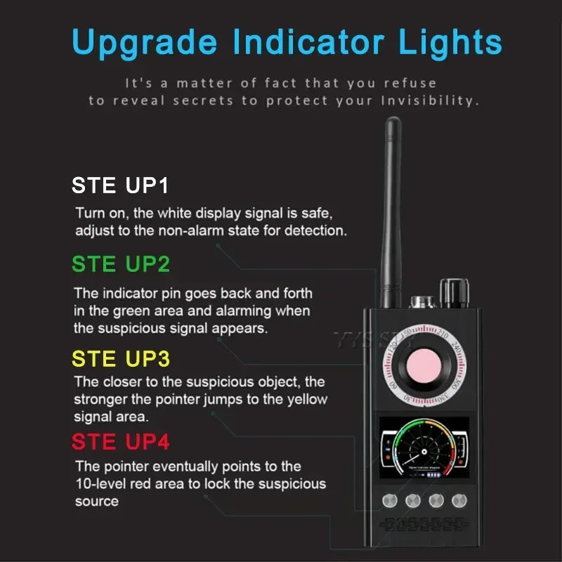 Professional Anti Spy Camera Detector K68 Bug Scanner Security Protection RF Signal Hidden Gadgets Car GPS Tracker Finder