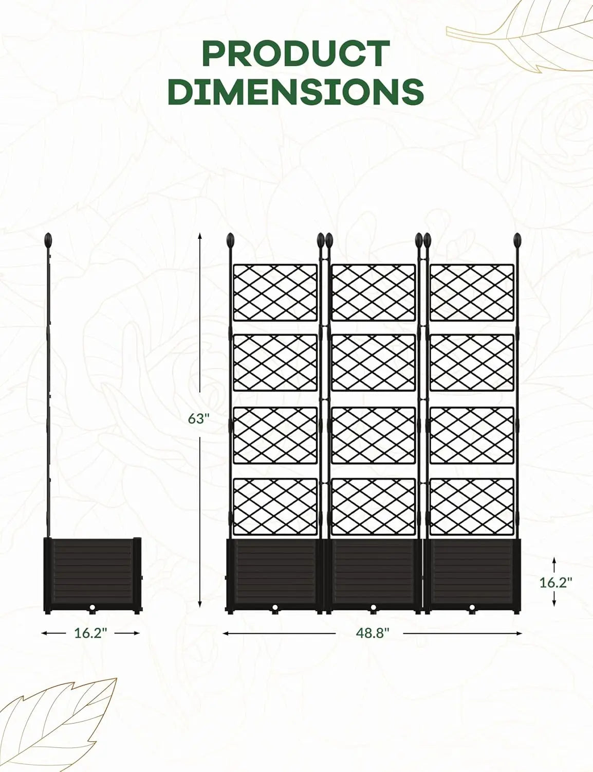 HiMISS Plastic Plant Box With Metal Trellis Bed Outdoor
