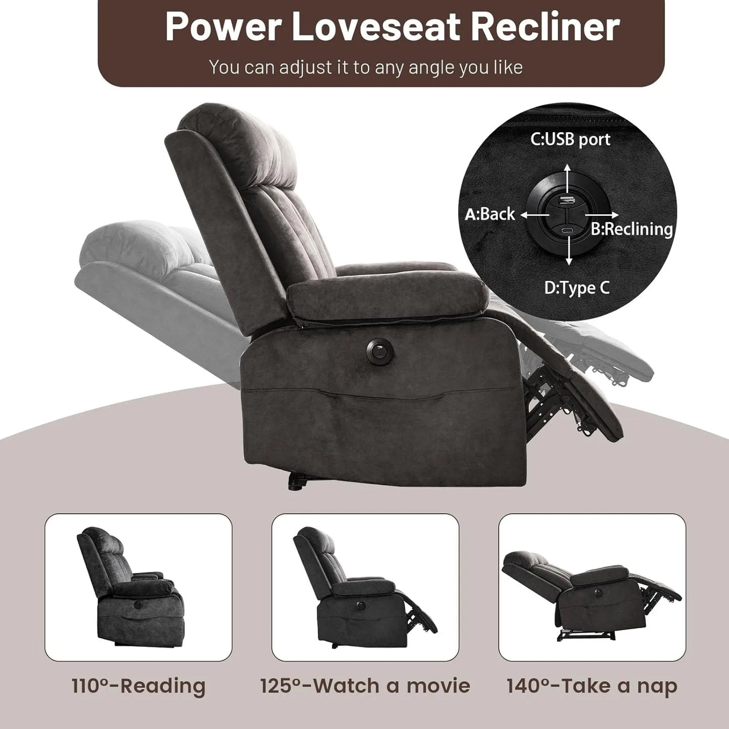 HUANZHUANG Power Reclining Loveseat With Massage And Heat