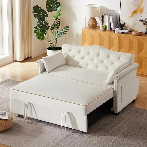 Modern 3-in-1 Convertible Sofa Bed with Swivel Side Table