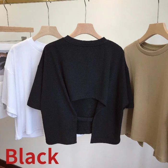 Casual Backless T-Shirt for Women Summer Loose Crop Top