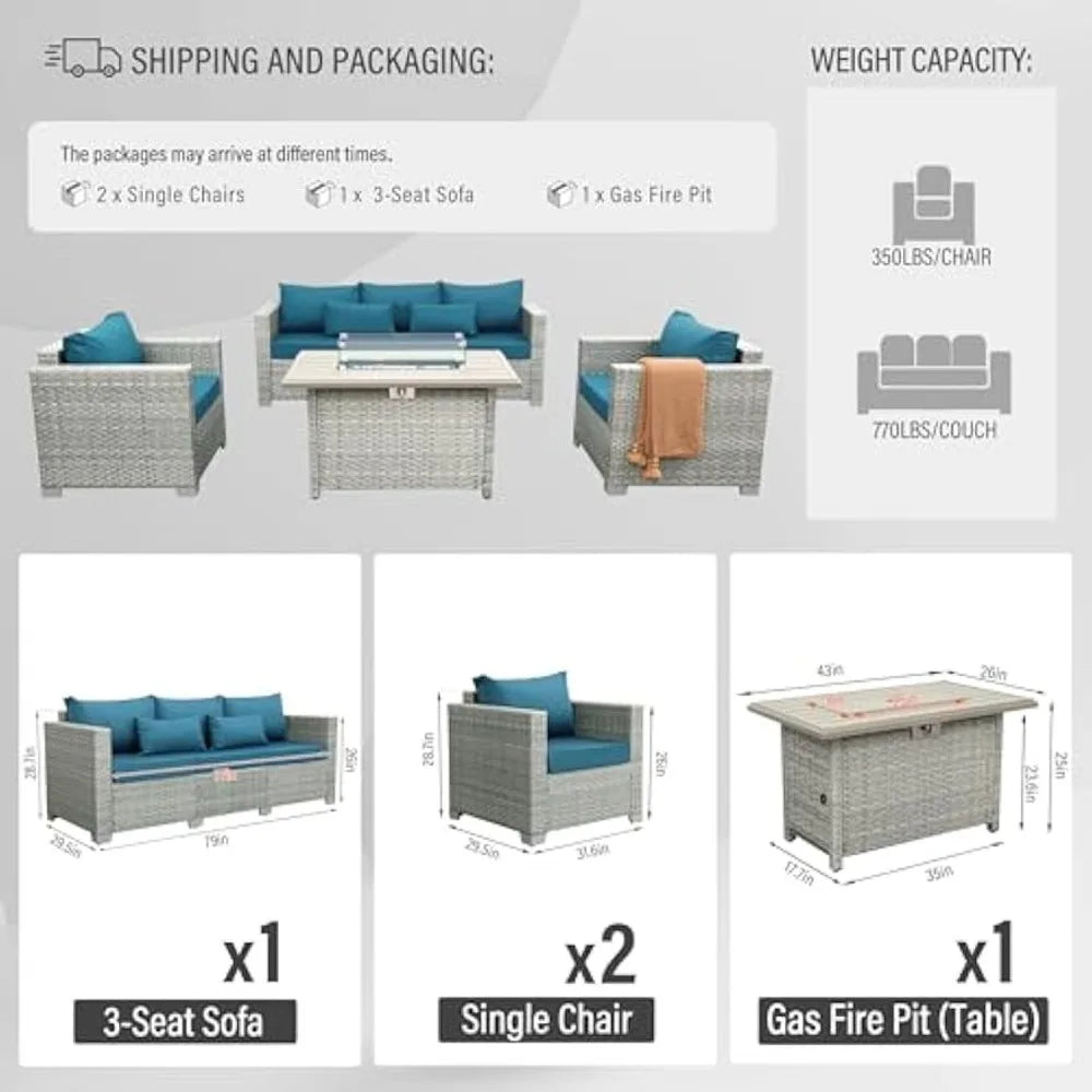 HUANZHUANG Outdoor PE Rattan Wicker Patio Furniture Set 4 Piece Conversation Sofa Chairs