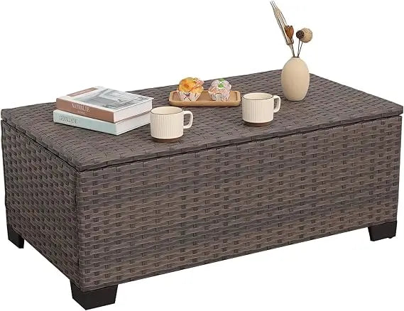 Outdoor Patio Storage Coffee Table With Wicker Design