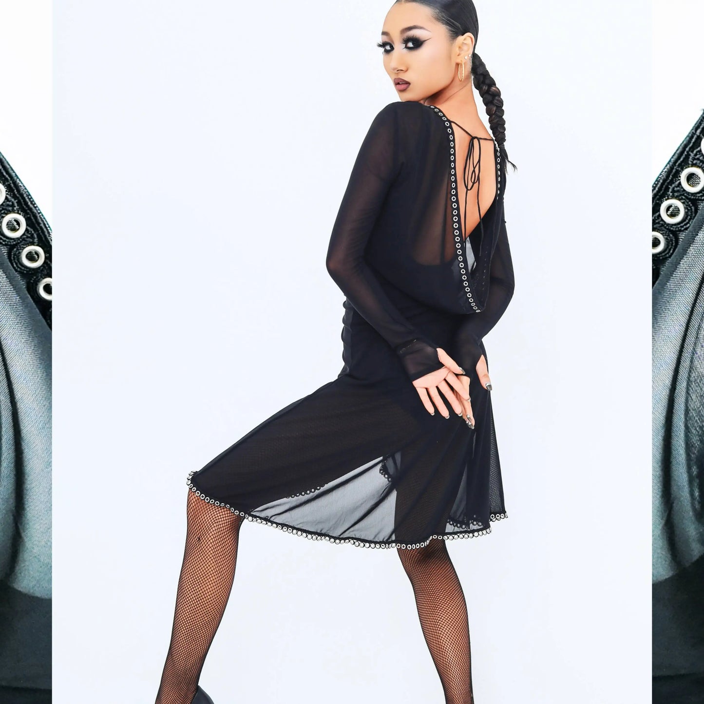 Latin Dance Dress Mesh Long Sleeves Backless for Performance