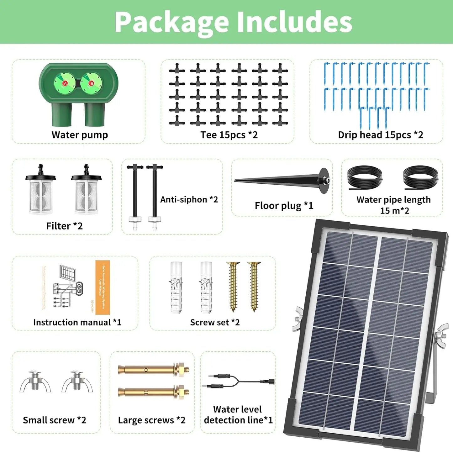 Solar Powered Automatic Drip Irrigation System DIY Watering Device Split Type Dual Pump Kit