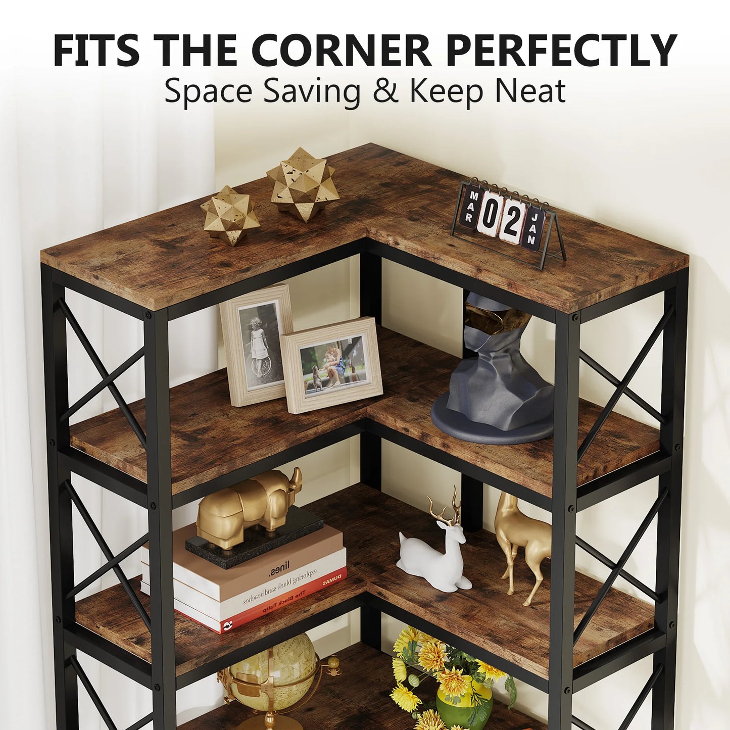 Tribesigns 7 Tier Corner Bookshelf Modern Wood Display Rack