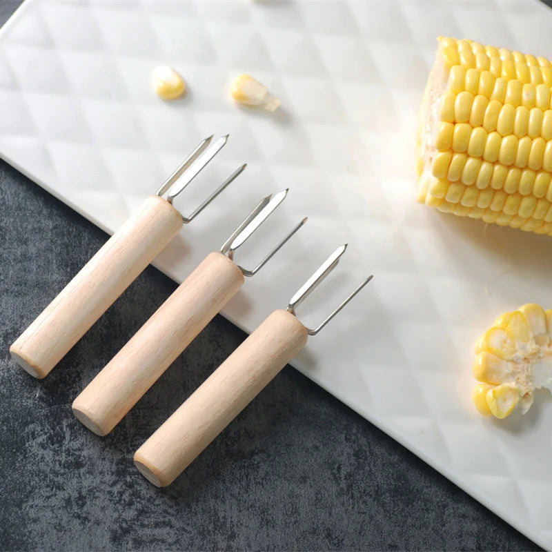 Stainless Steel Corn Holders with Wooden Handle for BBQ Cooking