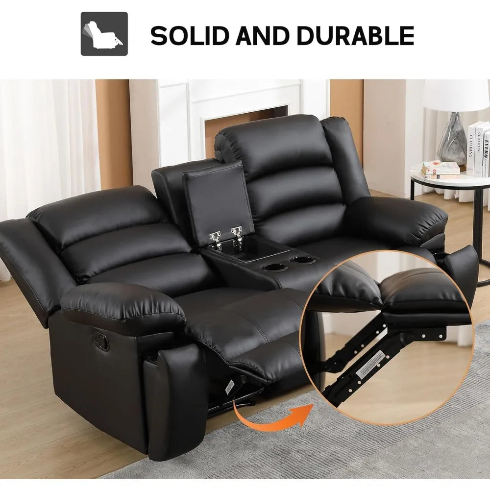 Faux Leather Manual Loveseat Recliner With Hidden Cup Holders