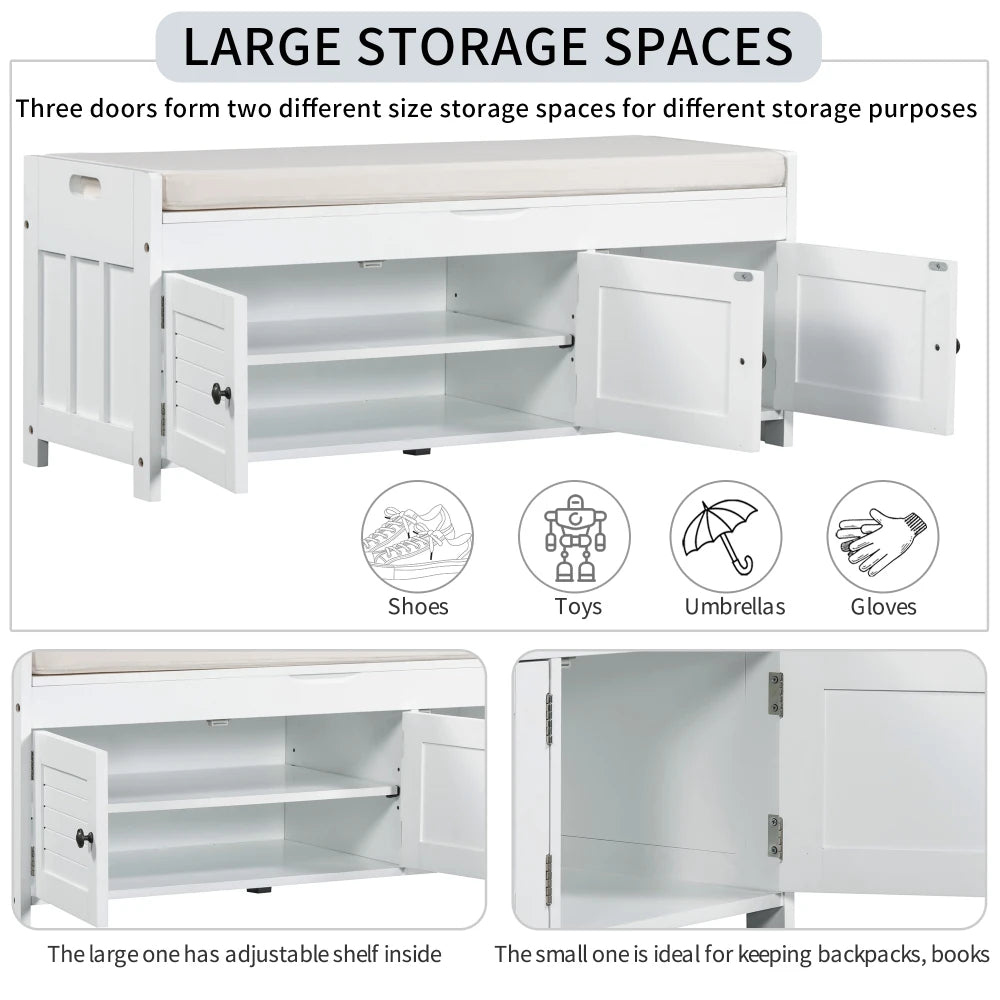 Stylish Storage Bench with Removable Cushion and Hidden Compartments