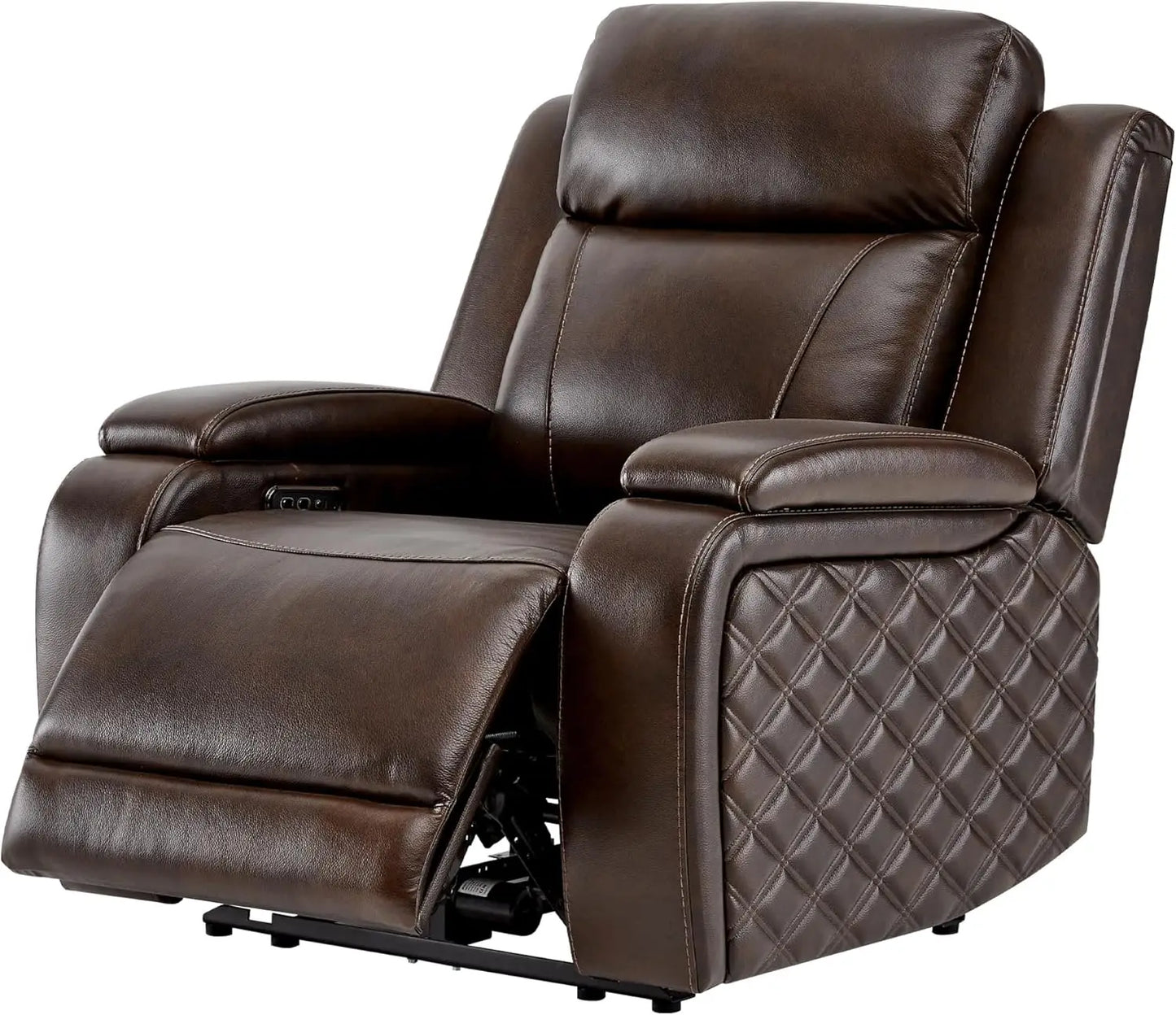 HUANZHUANG Genuine Leather Power Recliner With Power Headrest