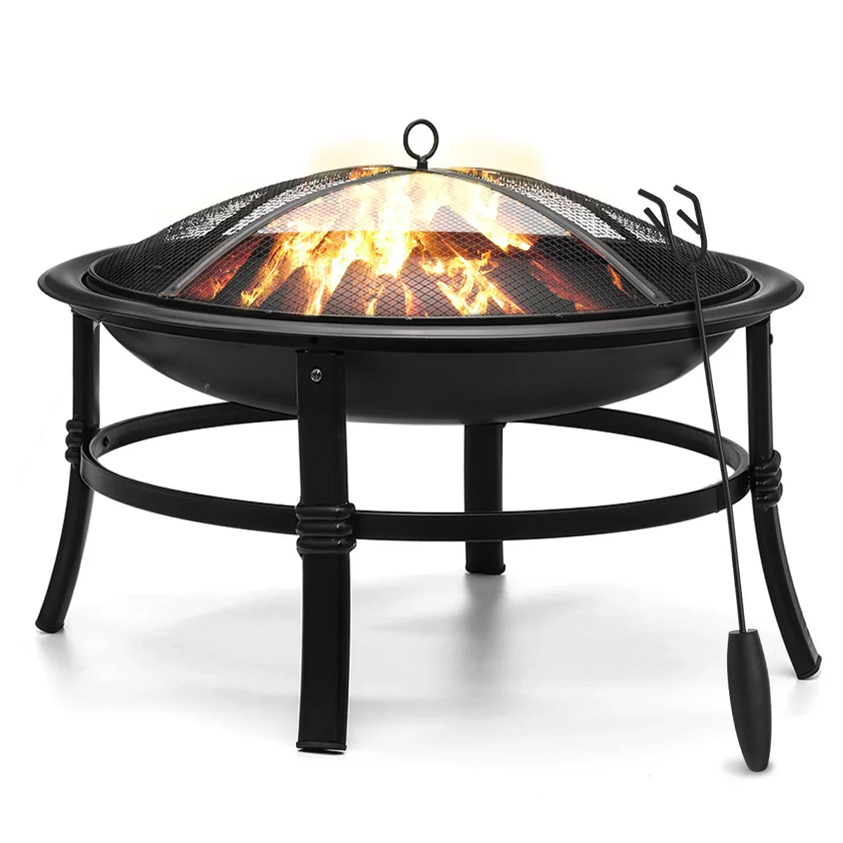 Portable BBQ Grill with Fire Poker and Mesh Cover
