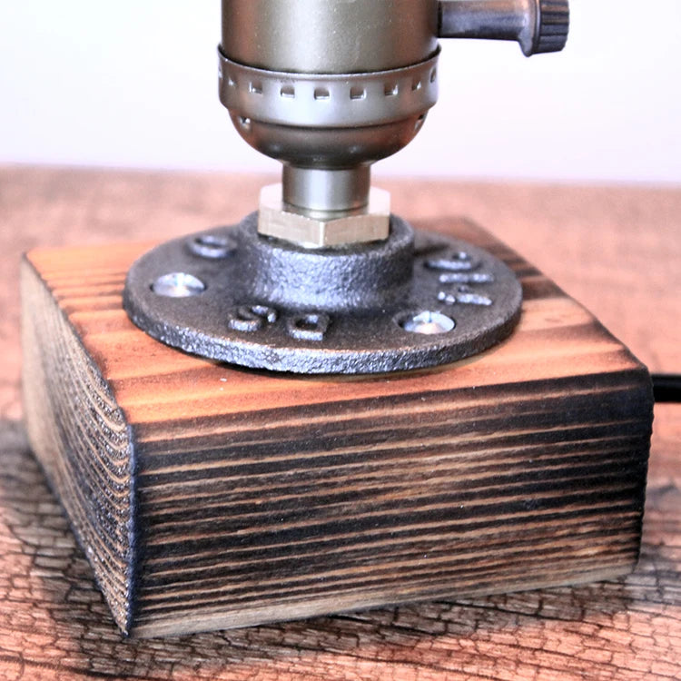 Industrial LED Table Lamp Retro Wood Night Light Decor