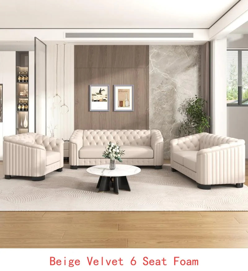 CN Sichuan VelvetUpholsteredSofaSetWithRubberWoodLegs PremiumGrade LuxuriousCraftsmanship EngineeredForDurability