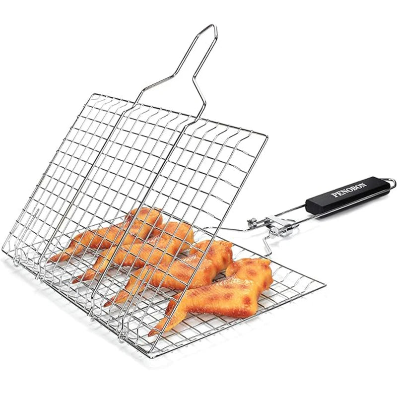 Folding Portable Stainless Steel BBQ Grill Basket for Cooking